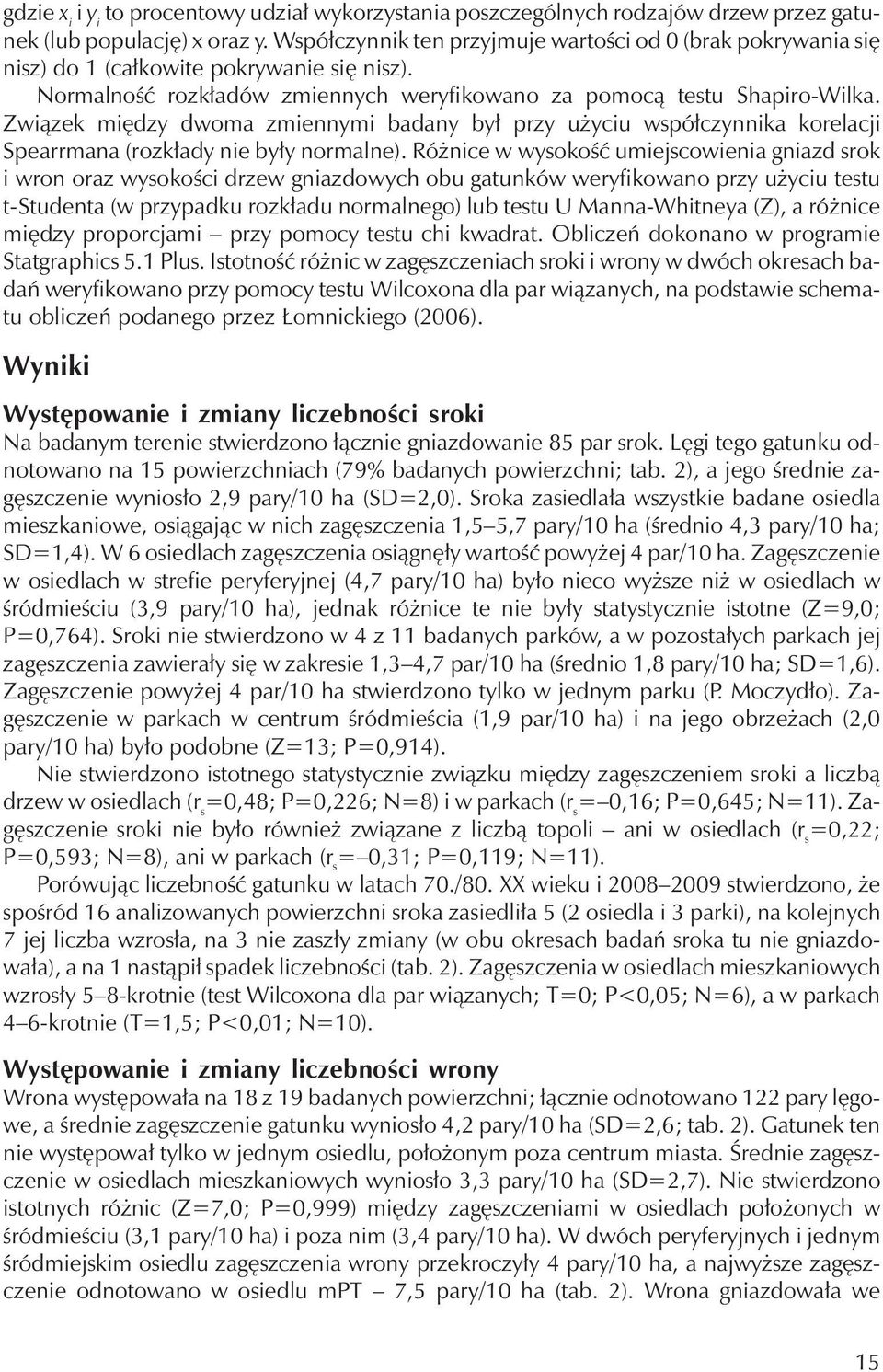 Związek między dwoma zmiennymi badany był przy użyciu współczynnika korelacji Spearrmana (rozkłady nie były normalne).