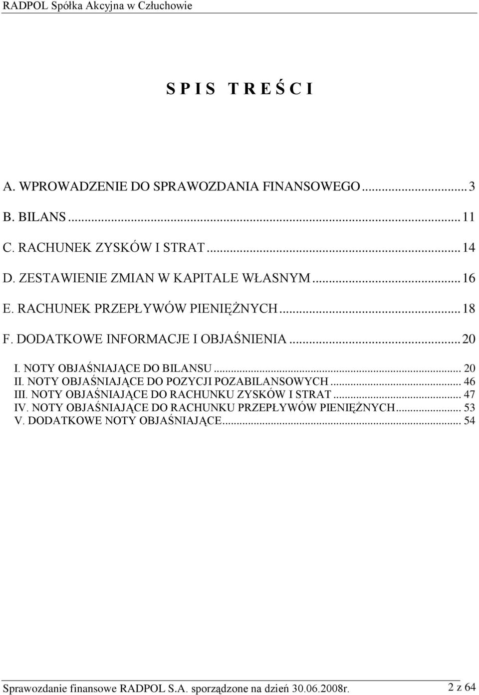 NOTY OBJAŚNIAJĄCE DO BILANSU... 20 II. NOTY OBJAŚNIAJĄCE DO POZYCJI POZABILANSOWYCH... 46 III. NOTY OBJAŚNIAJĄCE DO RACHUNKU ZYSKÓW I STRAT.