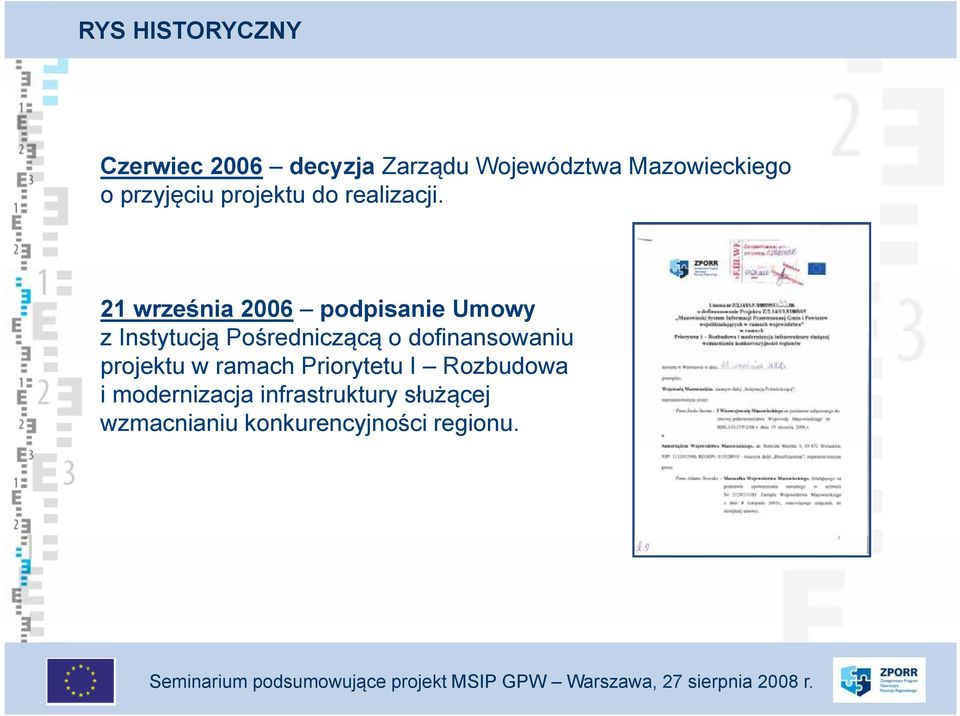 21 września 2006 podpisanie Umowy z Instytucją Pośredniczącą o