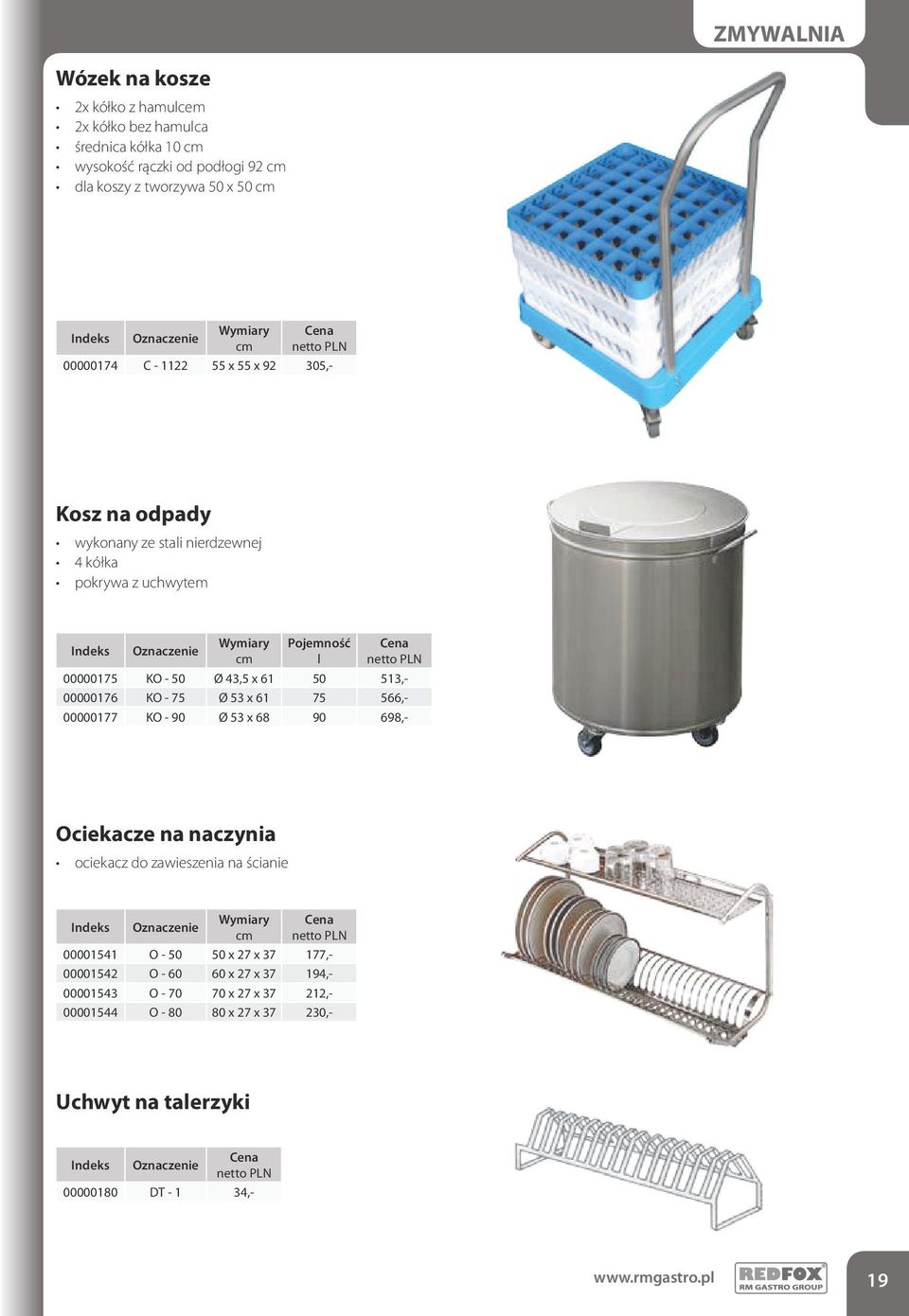 - 75 Ø 53 x 61 75 566,- 00000177 KO - 90 Ø 53 x 68 90 698,- Ociekacze na naczynia ociekacz do zawieszenia na ścianie 00001541 O - 50 50 x 27 x 37