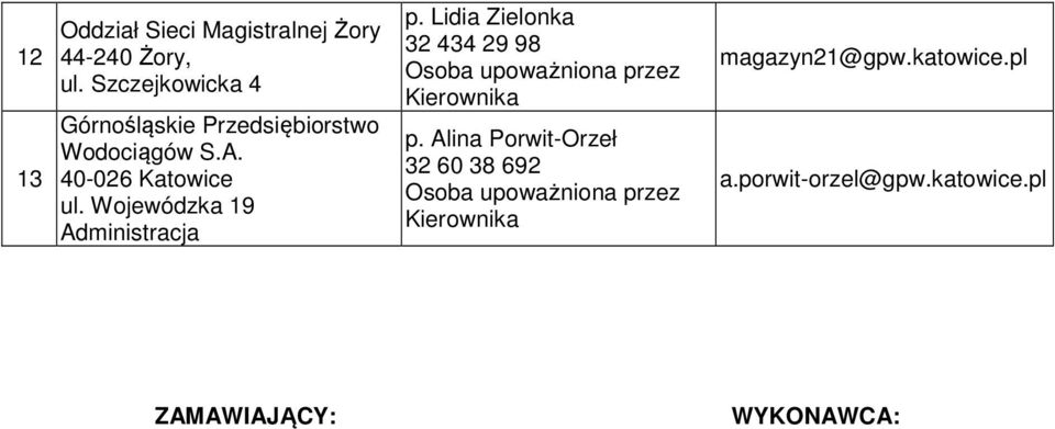 40-026 Katowice ul. Wojewódzka 19 Administracja p.