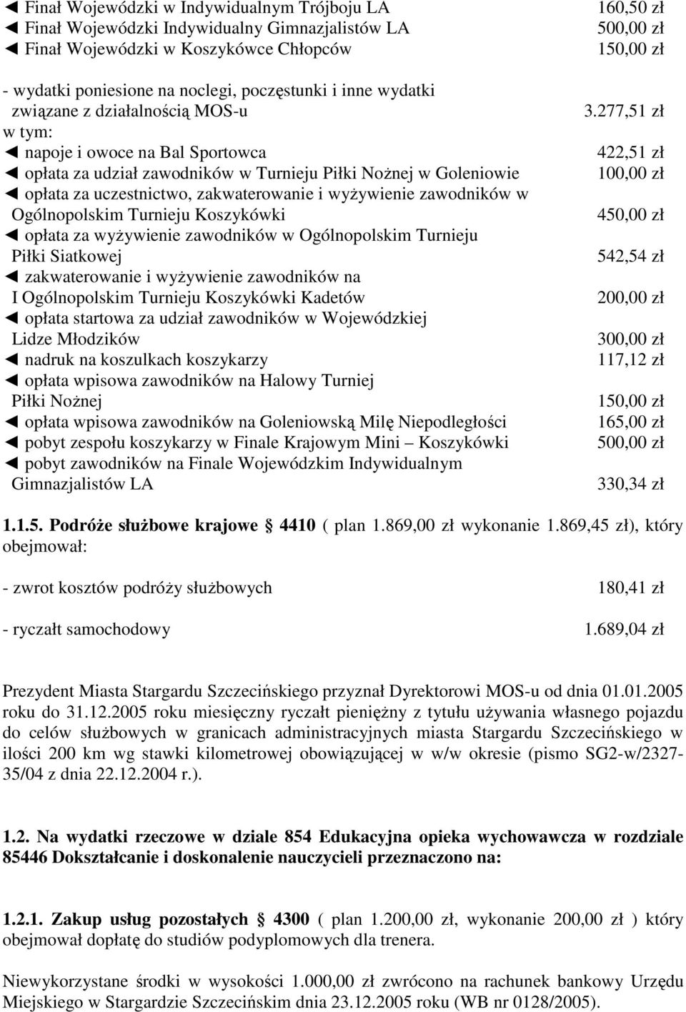 Ogólnopolskim Turnieju Koszykówki opłata za wyŝywienie zawodników w Ogólnopolskim Turnieju Piłki Siatkowej zakwaterowanie i wyŝywienie zawodników na I Ogólnopolskim Turnieju Koszykówki Kadetów opłata