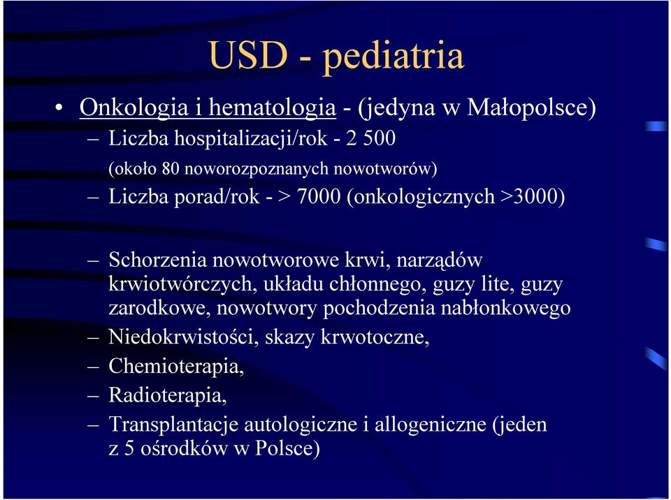 narządów krwiotwórczych, układu chłonnego, guzy lite, guzy zarodkowe, nowotwory pochodzenia nabłonkowego