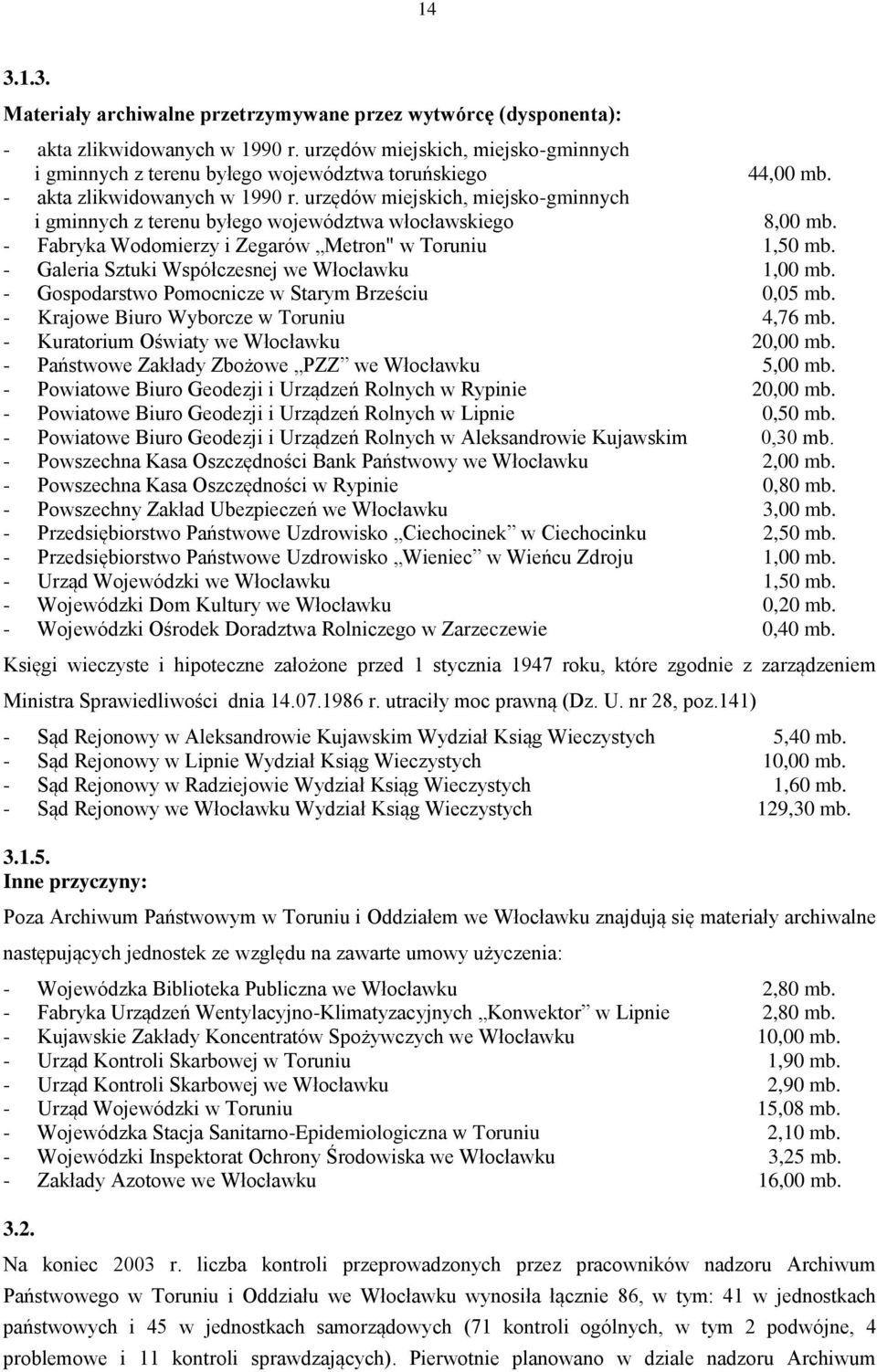 urzędów miejskich, miejsko-gminnych i gminnych z terenu byłego województwa włocławskiego 8,00 mb. - Fabryka Wodomierzy i Zegarów Metron" w Toruniu 1,50 mb.