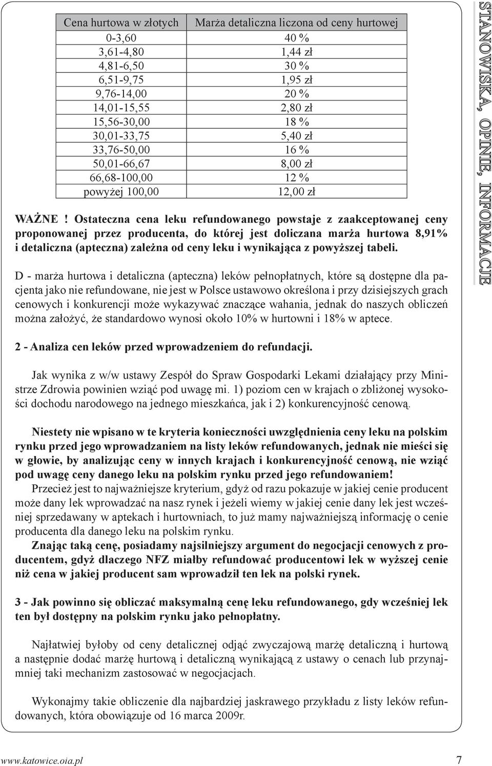 Ostateczna cena leku refundowanego powstaje z zaakceptowanej ceny proponowanej przez producenta, do której jest doliczana marża hurtowa 8,91% i detaliczna (apteczna) zależna od ceny leku i wynikająca