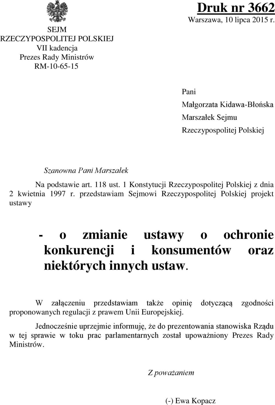 o zmianie ustawy o ochronie konkurencji i konsumentów oraz niektórych  innych ustaw. - PDF Free Download