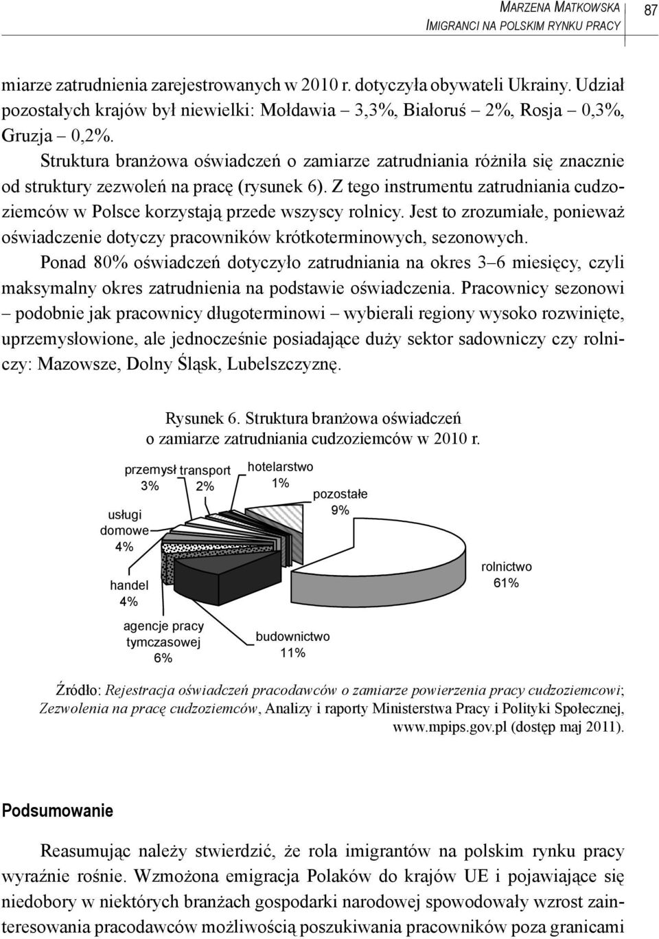 Struktura branżowa oświadczeń o zamiarze zatrudniania różniła się znacznie od struktury zezwoleń na pracę (rysunek 6).