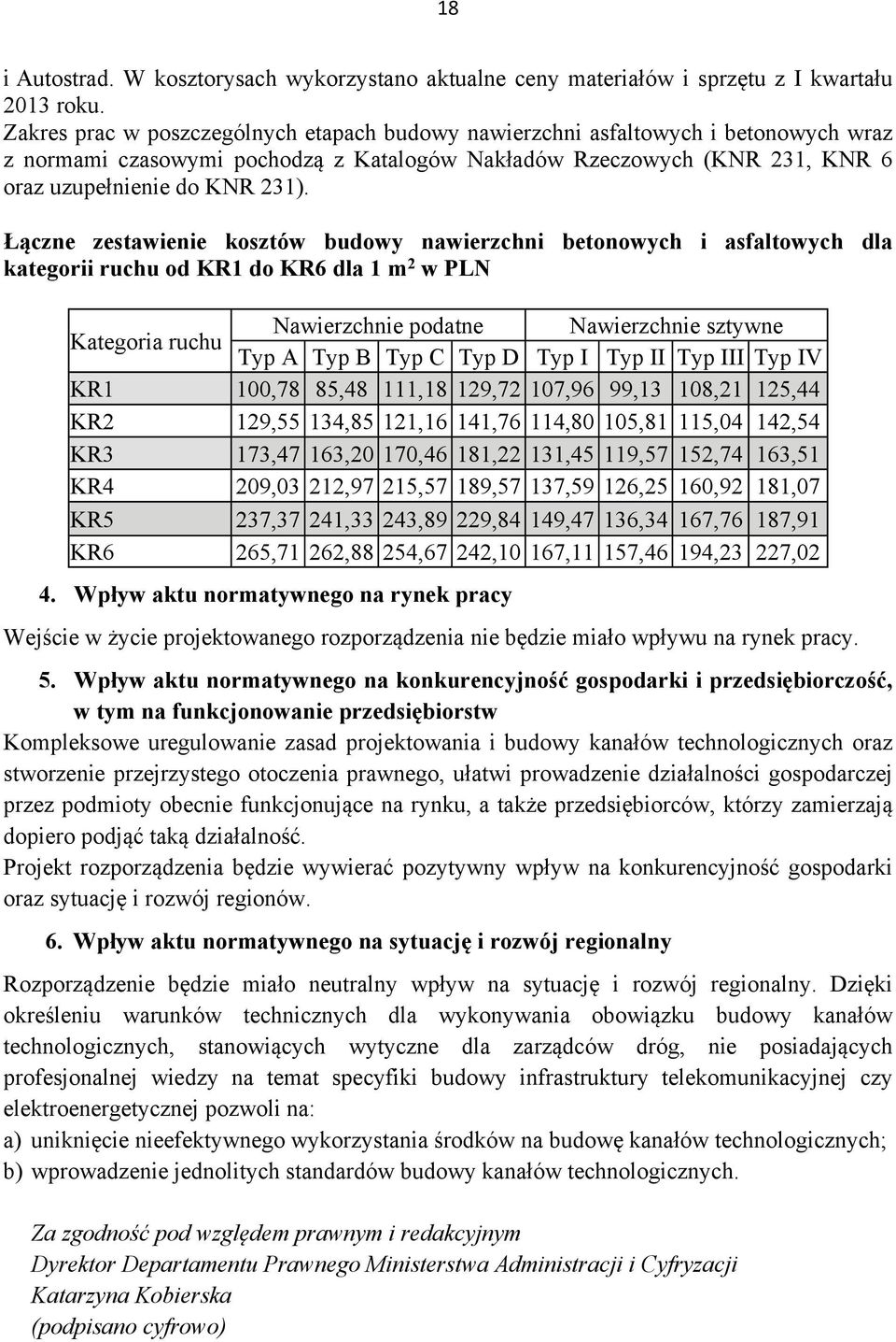 Łączne zestawienie kosztów budowy nawierzchni betonowych i asfaltowych dla kategorii ruchu od KR1 do KR6 dla 1 m 2 w PLN Nawierzchnie podatne Nawierzchnie sztywne Kategoria ruchu Typ A Typ B Typ C