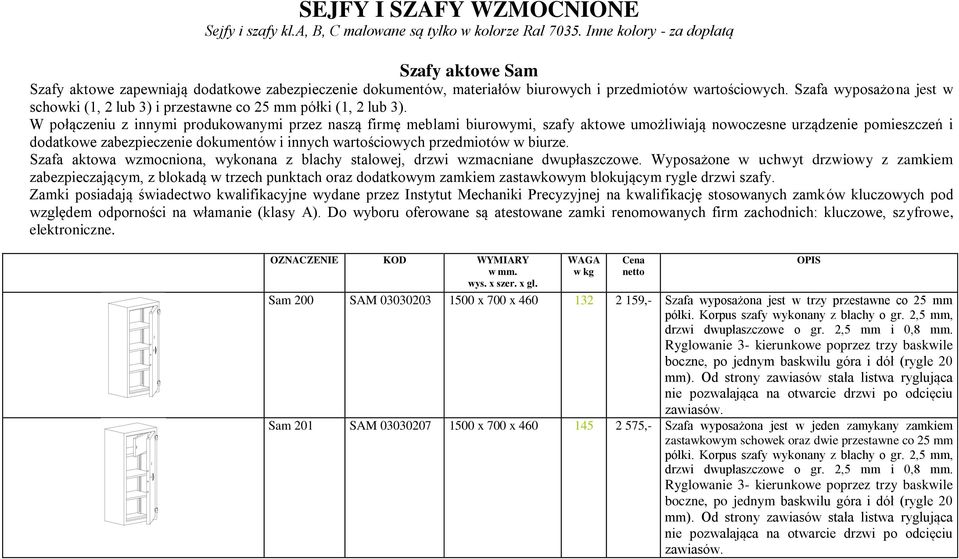 Szafa wyposażona jest w schowki (1, 2 lub 3) i przestawne co 25 mm półki (1, 2 lub 3).