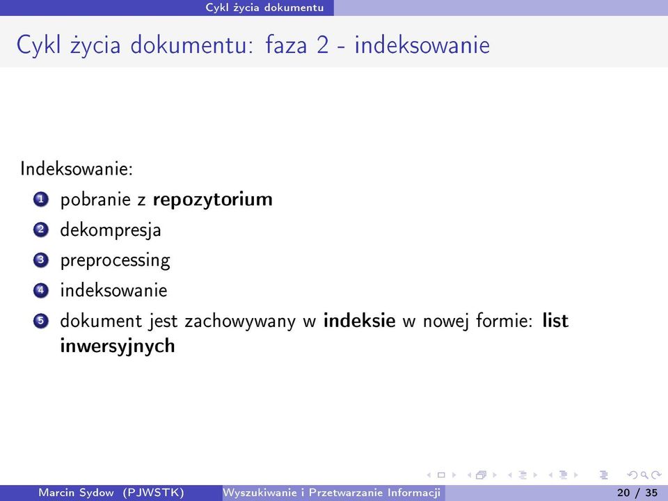 indeksowanie 5 dokument jest zachowywany w indeksie w nowej formie: list