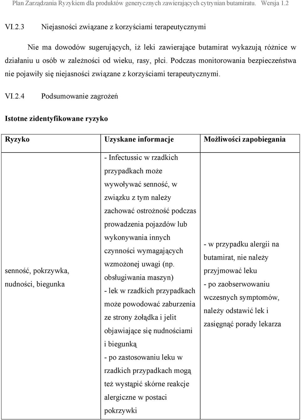 4 Podsumowanie zagrożeń Istotne zidentyfikowane ryzyko Ryzyko Uzyskane informacje Możliwości zapobiegania senność, pokrzywka, nudności, biegunka - Infectussic w rzadkich przypadkach może wywoływać