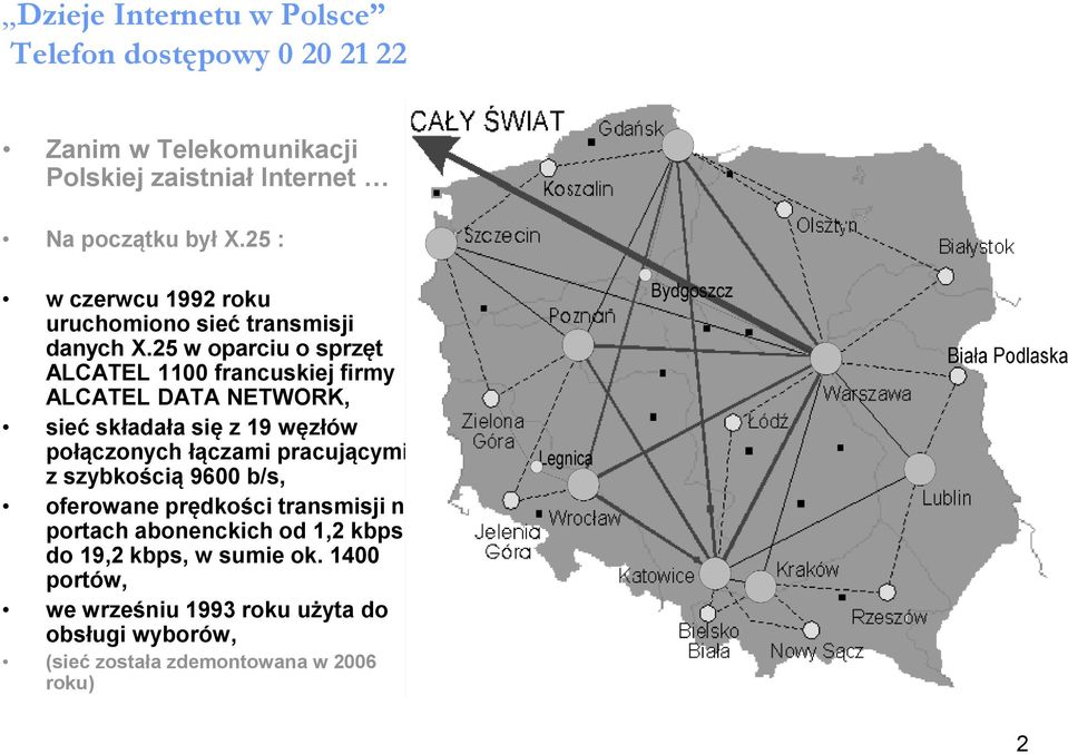 25 w oparciu o sprzęt ALCATEL 1100 francuskiej firmy ALCATEL DATA NETWORK, sieć składała się z 19 węzłów połączonych