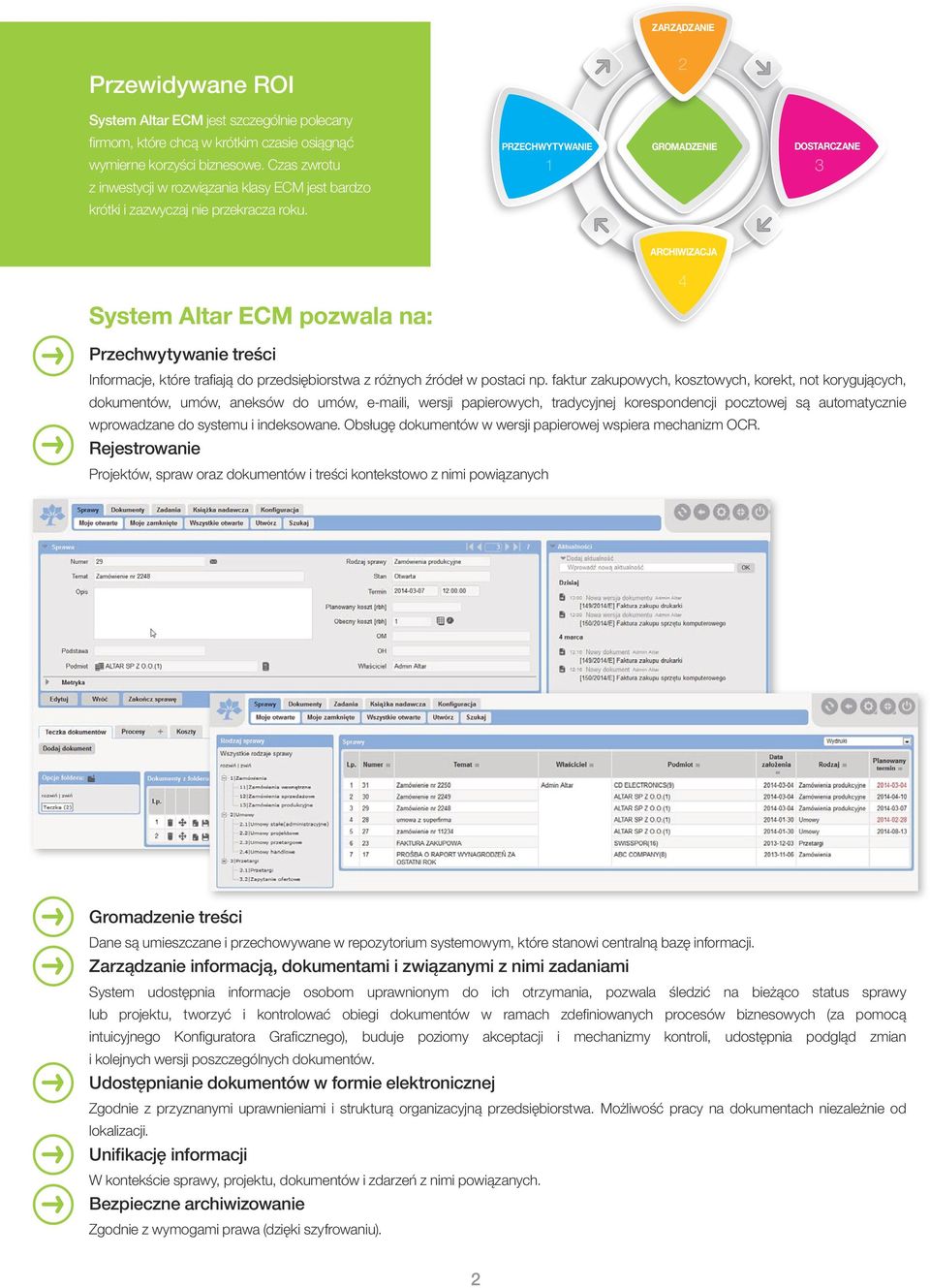2 PRZECHWYTYWANIE GROMADZENIE DOSTARCZANE 1 3 System Altar pozwala na: ARCHIWIZACJA Przechwytywanie treści Informacje, które trafiają do przedsiębiorstwa z różnych źródeł w postaci np.