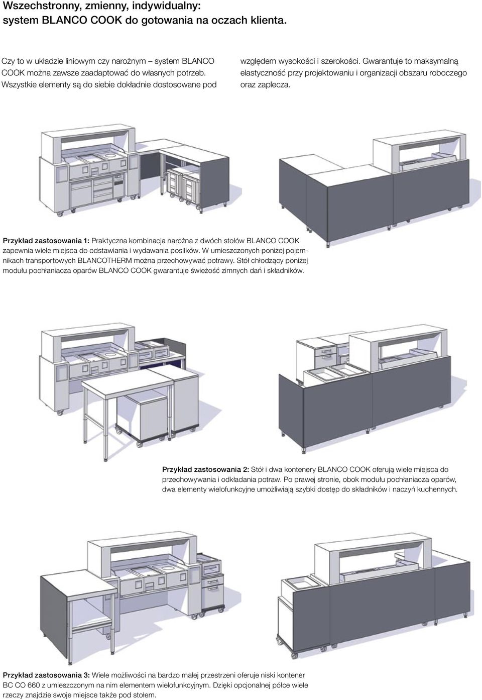 Przykład zastosowania 1: Praktyczna kombinacja narożna z dwóch stołów BLANCO COOK zapewnia wiele miejsca do odstawiania i wydawania posiłków.