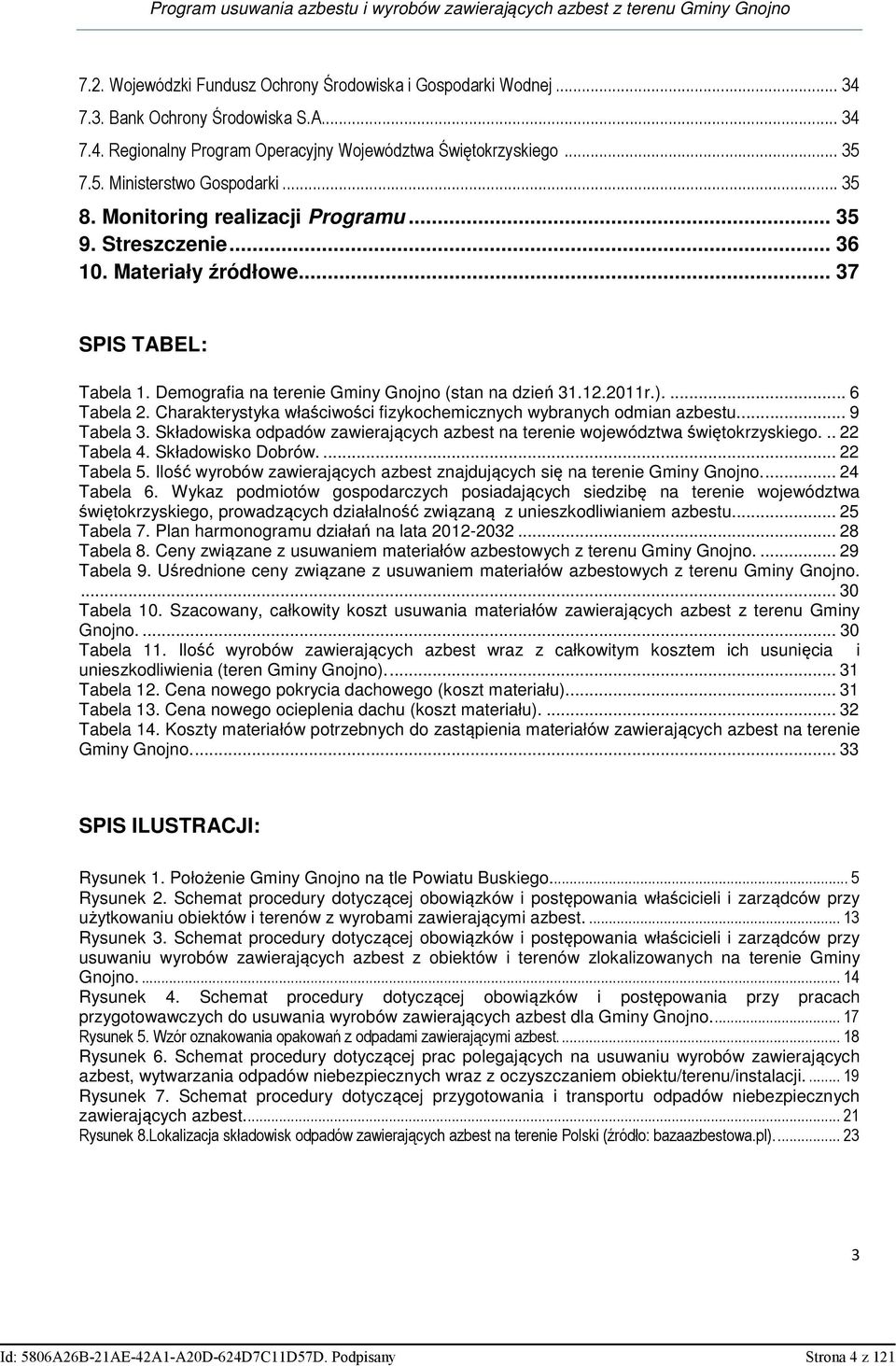 Demografia na terenie Gminy Gnojno (stan na dzień 31.12.2011r.).... 6 Tabela 2. Charakterystyka właściwości fizykochemicznych wybranych odmian azbestu... 9 Tabela 3.