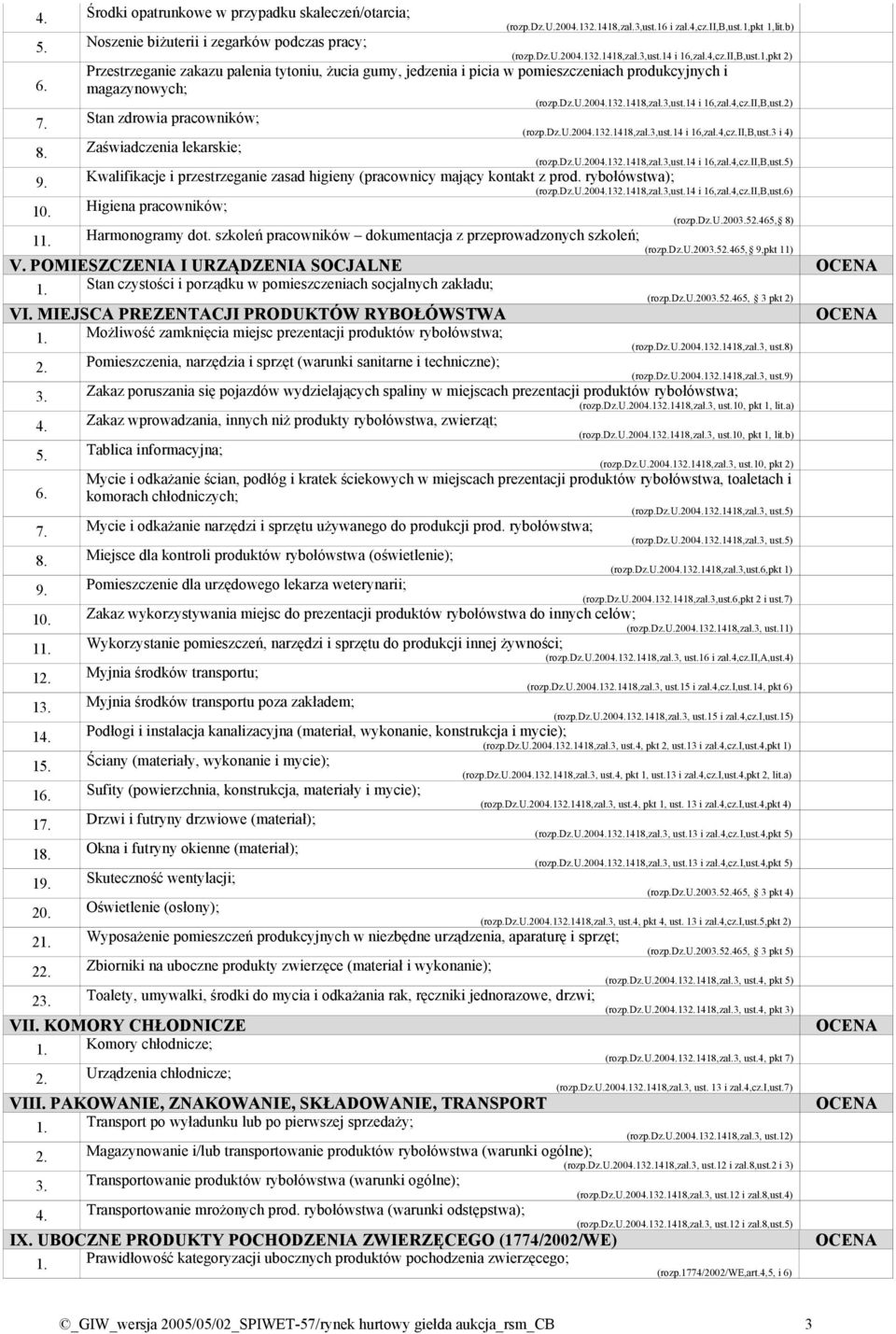 Stan zdrowia pracowników; (rozp.dz.u.2004.132.1418,zał.3,ust.14 i 16,zał.4,cz.II,B,ust.3 i 4) 8. Zaświadczenia lekarskie; (rozp.dz.u.2004.132.1418,zał.3,ust.14 i 16,zał.4,cz.II,B,ust.5) 9.