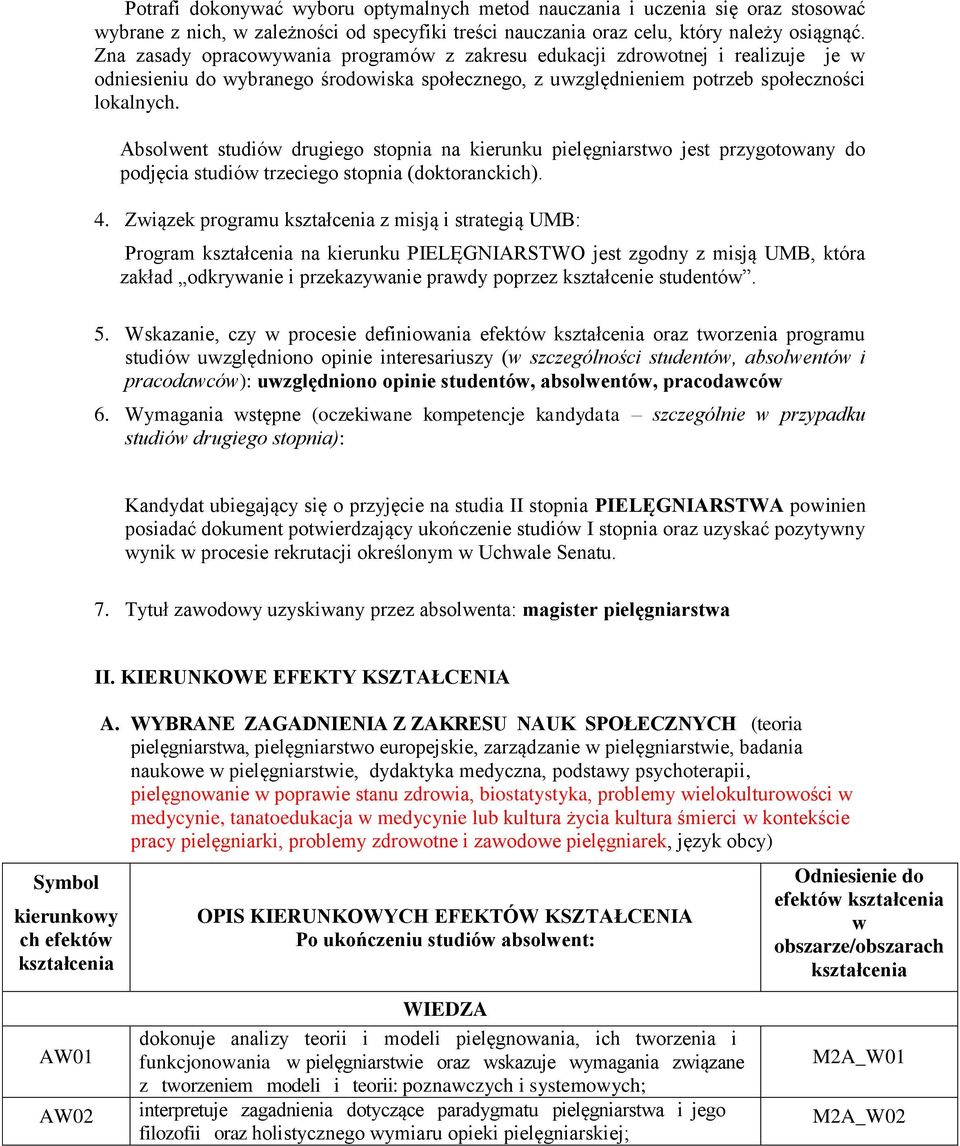 Absolwent studiów drugiego stopnia na kierunku pielęgniarstwo jest przygotowany do podjęcia studiów trzeciego stopnia (doktoranckich). 4.