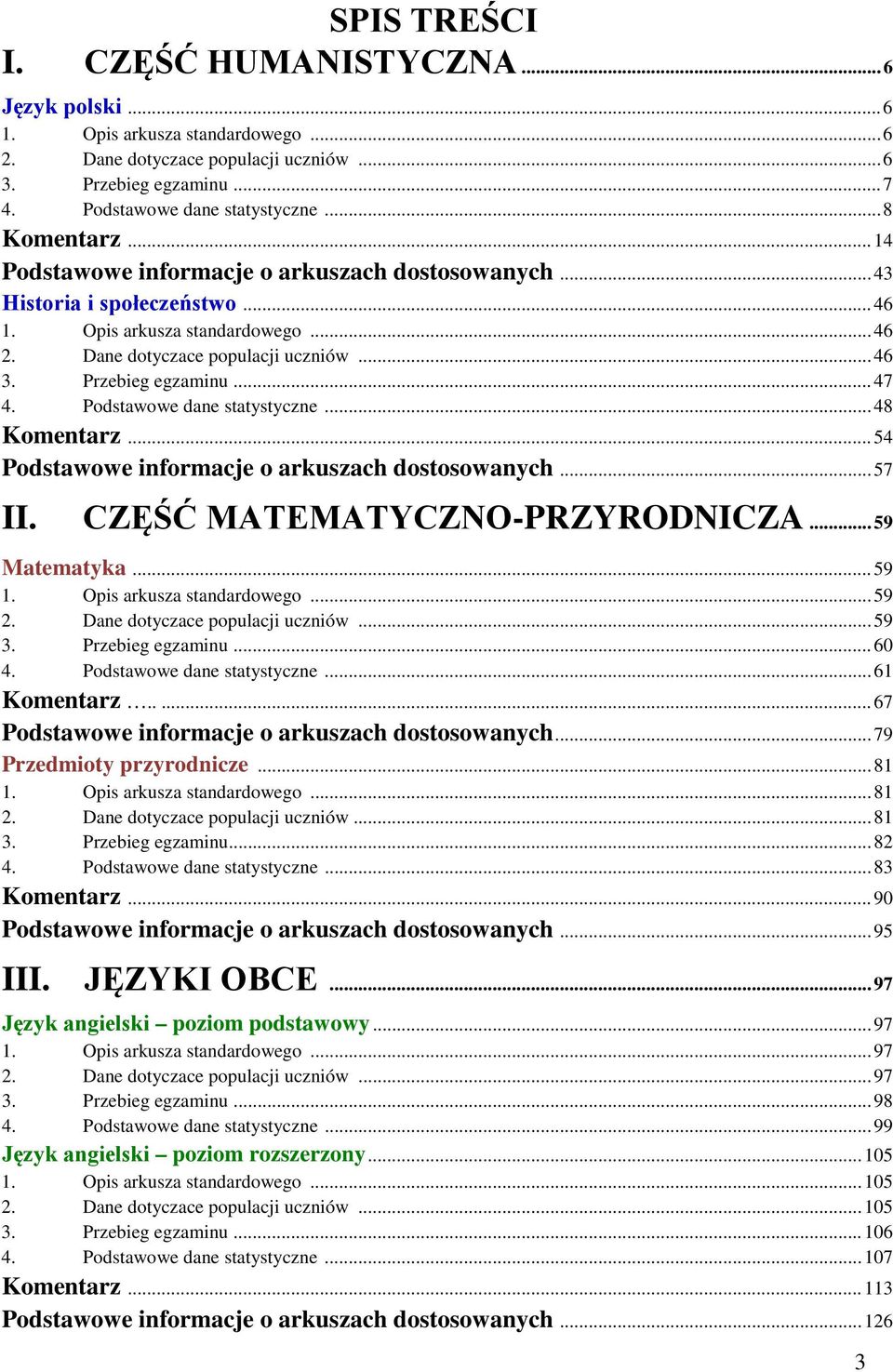 Przebieg egzaminu... 47 4. Podstawowe dane statystyczne... 48 Komentarz... 54 Podstawowe informacje o arkuszach dostosowanych... 57 II. CZĘŚĆ MATEMATYCZNO-PRZYRODNICZA... 59 Matematyka... 59 1.