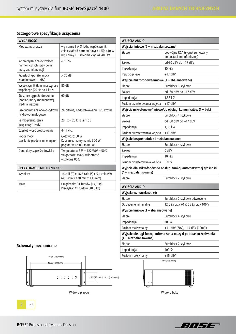 wata) Częstotliwość próbkowania Pobór mocy (zasilanie prądem zmiennym) 18.90 [480.0mm] 16.53 [420.