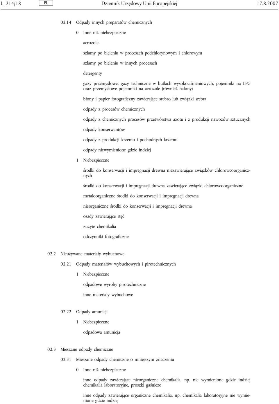 wysokociśnieniowych, pojemniki na LPG oraz przemysłowe pojemniki na aerozole (również halony) błony i papier fotograficzny zawierające srebro lub związki srebra odpady z procesów chemicznych odpady z