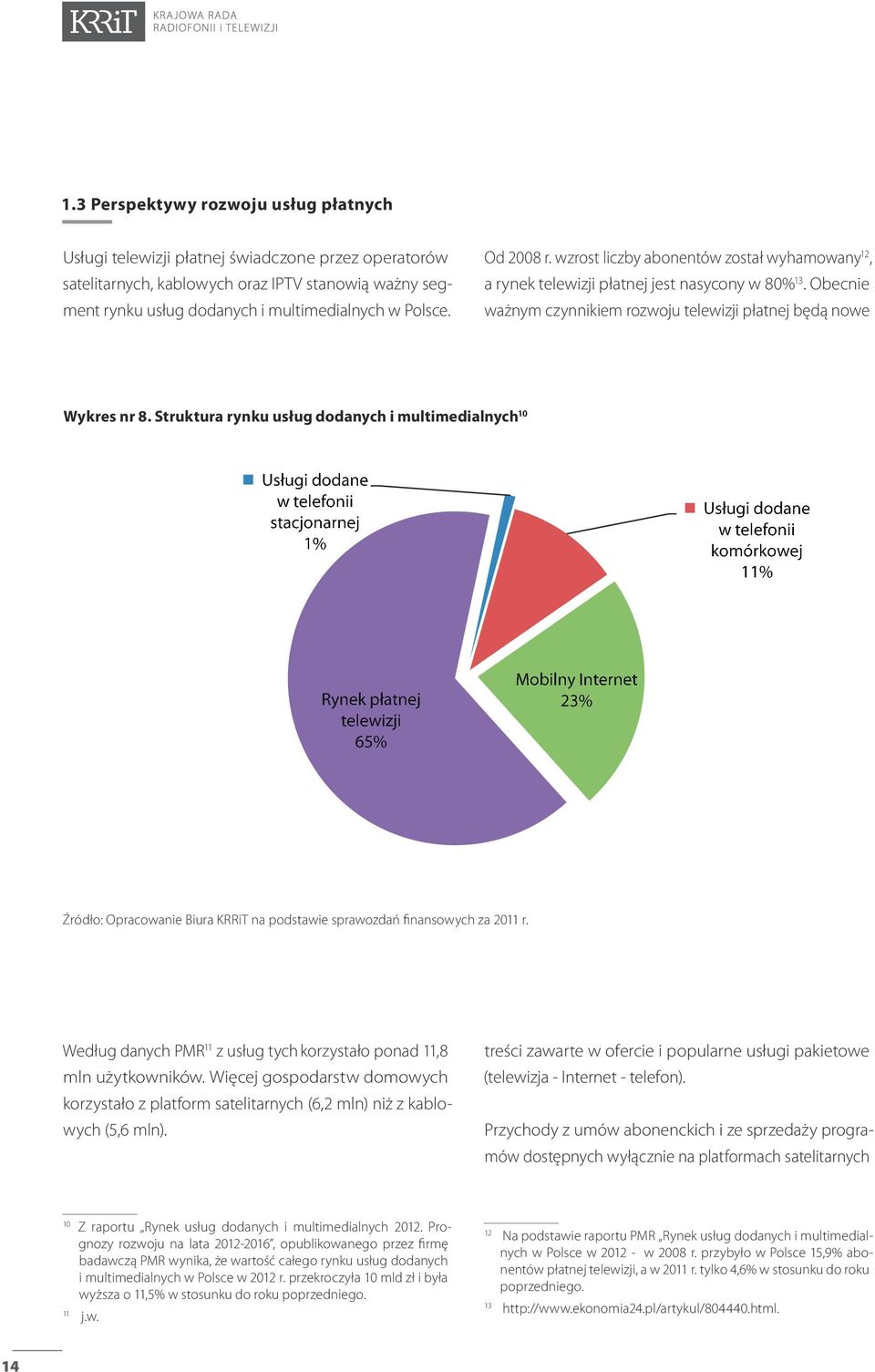Struktura rynku usług dodanych i multimedialnych 10 Źródło: Opracowanie Biura KRRiT na podstawie sprawozdań finansowych za 2011 r.