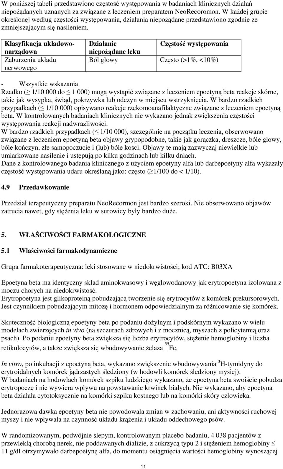 Klasyfikacja układowonarządowa Zaburzenia układu nerwowego Działanie Częstość występowania niepożądane leku Ból głowy Często (>1%, <10%) - Wszystkie wskazania Rzadko ( 1/10 000 do 1 000) mogą