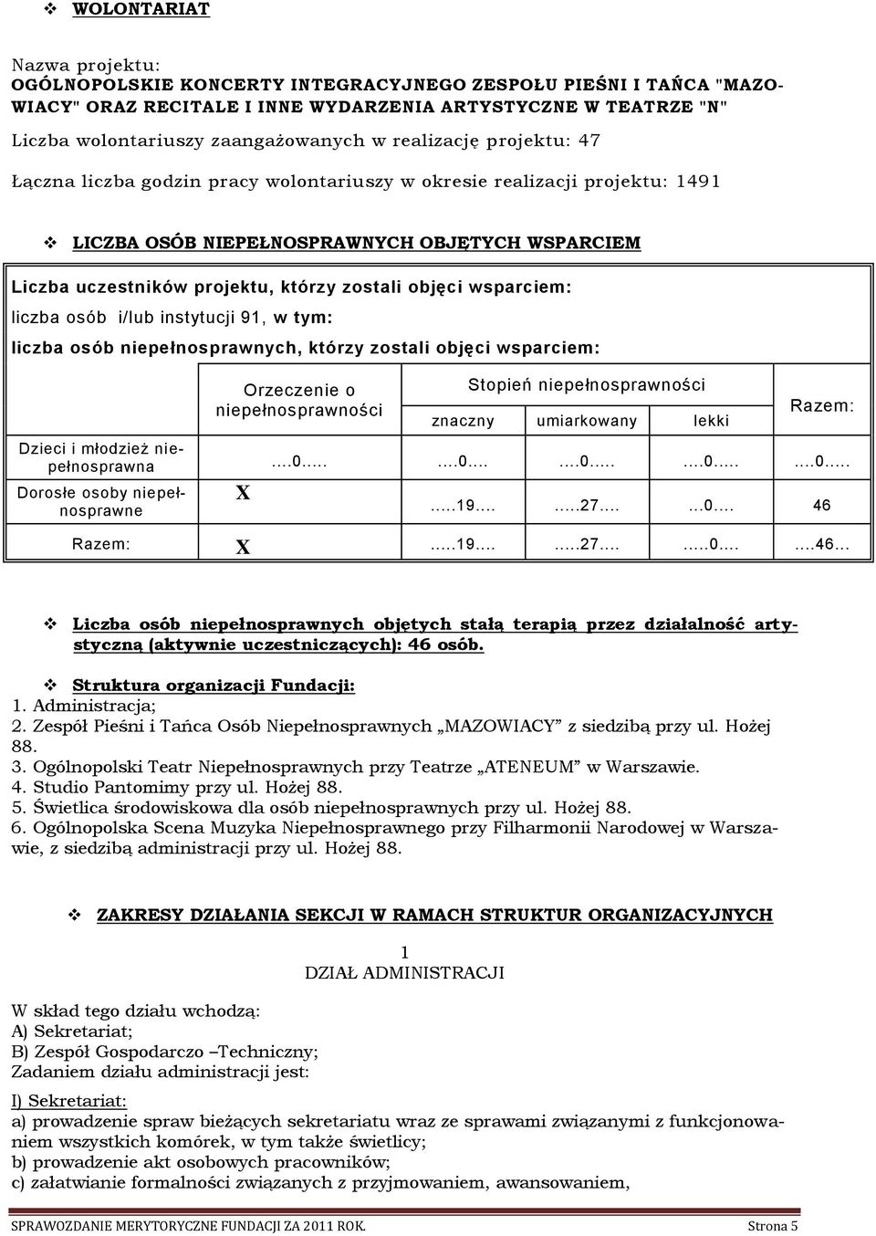 objęci wsparciem: liczba osób i/lub instytucji 91, w tym: liczba osób niepełnosprawnych, którzy zostali objęci wsparciem: Orzeczenie o niepełnosprawności Stopień niepełnosprawności znaczny