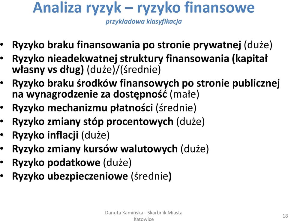 stronie publicznej na wynagrodzenie za dostępność (małe) Ryzyko mechanizmu płatności (średnie) Ryzyko zmiany stóp