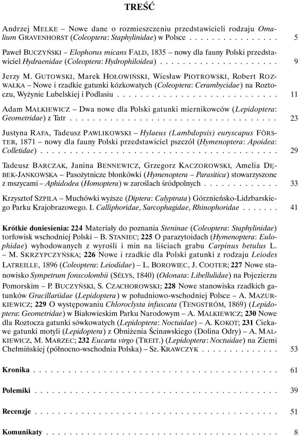 GUTOWSKI, Marek HOŁOWIŃSKI, Wiesław PIOTROWSKI, Robert ROZ- WAŁKA Nowe i rzadkie gatunki kózkowatych (Coleoptera: Cerambycidae) na Roztoczu, Wyżynie Lubelskiej i Podlasiu.