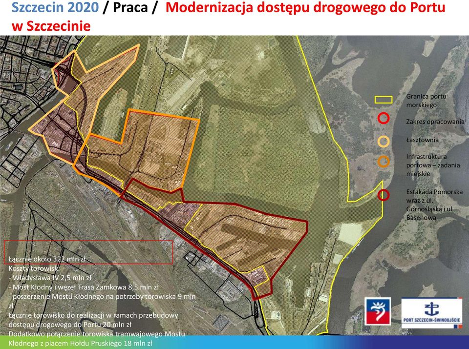 Basenową Łącznie około 322 mln zł Koszty torowisk: - Władysława IV 2,5 mln zł - Most Kłodny i węzeł Trasa Zamkowa 8,5 mln zł - poszerzenie Mostu