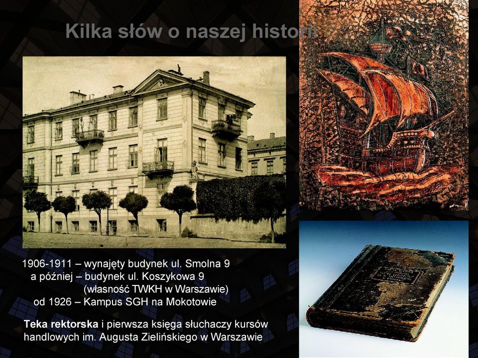 Koszykowa 9 (własność TWKH w Warszawie) od 1926 Kampus SGH na