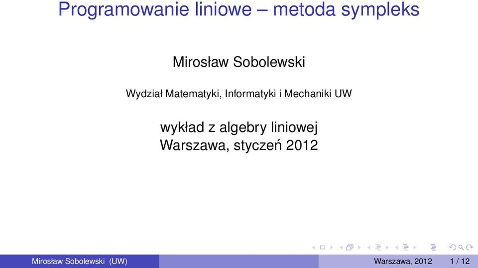 Mechaniki UW wykład z algebry liniowej Warszawa,