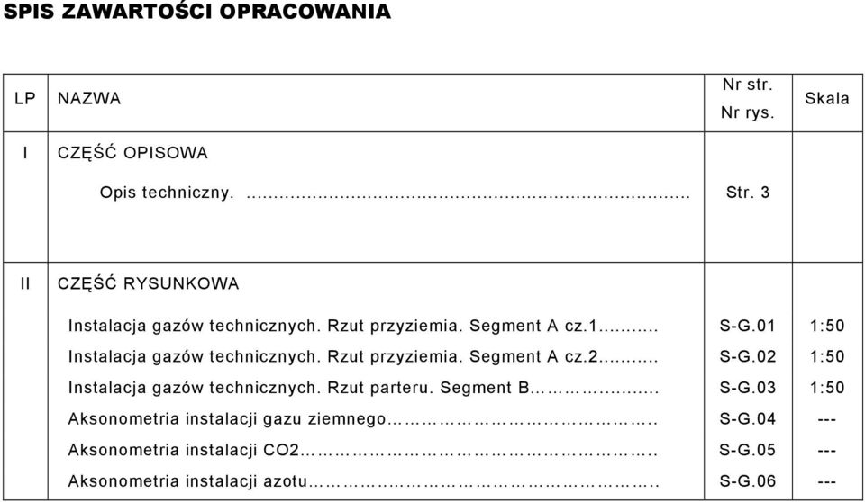 01 1:50 Instalacja gazów technicznych. Rzut przyziemia. Segment A cz.2... S-G.02 1:50 Instalacja gazów technicznych.