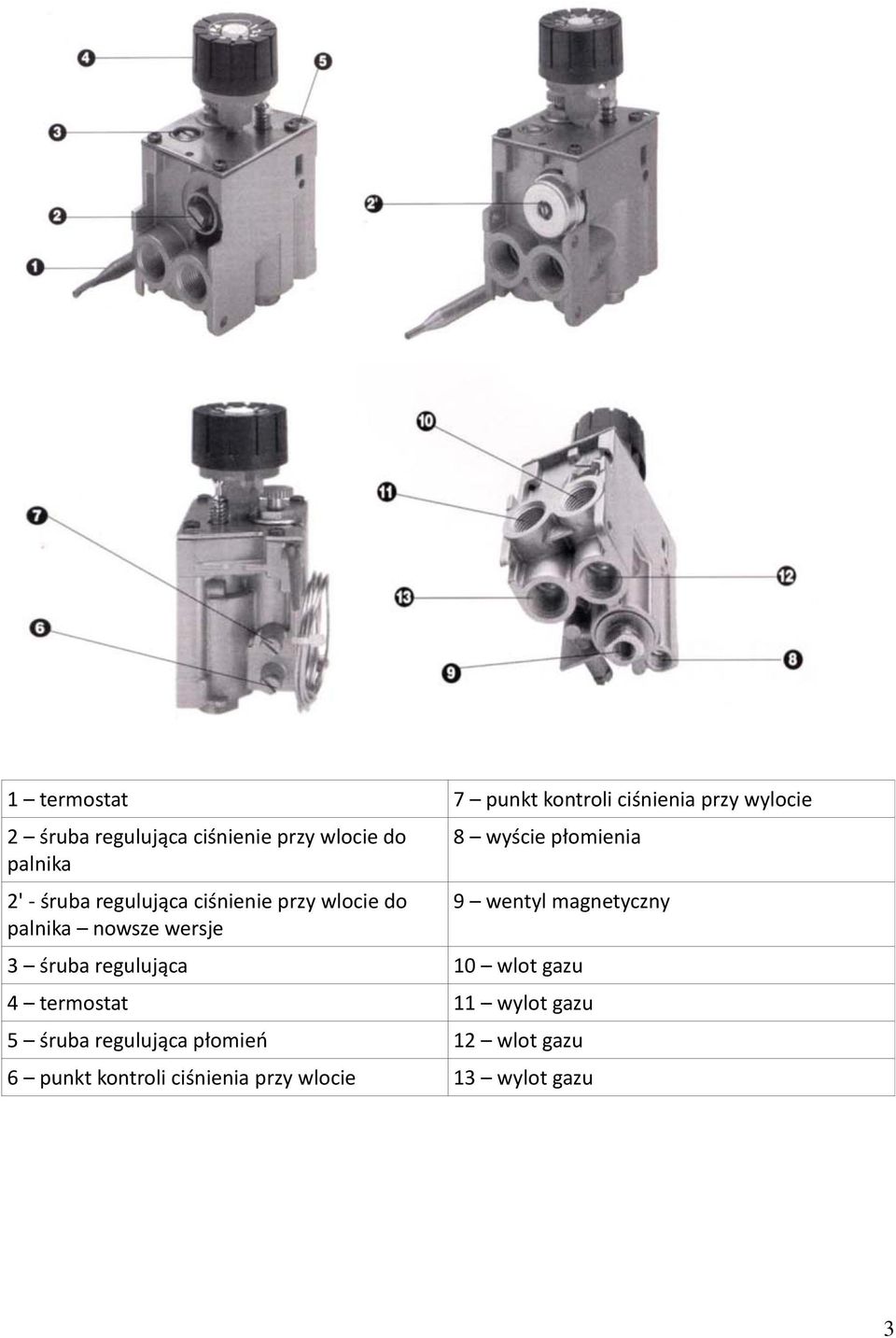 wyście płomienia 9 wentyl magnetyczny 3 śruba regulująca 10 wlot gazu 4 termostat 11 wylot