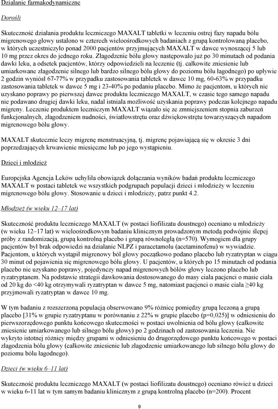 Złagodzenie bólu głowy następowało już po 30 minutach od podania dawki leku, a odsetek pacjentów, którzy odpowiedzieli na leczenie (tj.