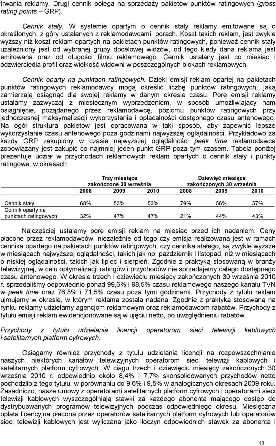 Koszt takich reklam, jest zwykle wyŝszy niŝ koszt reklam opartych na pakietach punktów ratingowych, poniewaŝ cennik stały uzaleŝniony jest od wybranej grupy docelowej widzów, od tego kiedy dana
