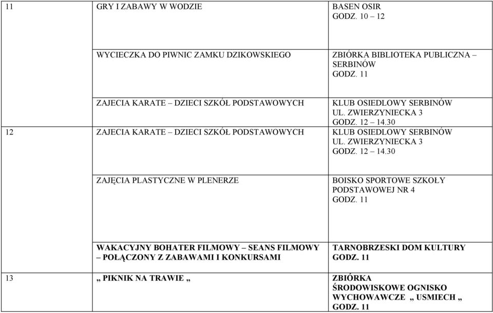 30 12 30 ZAJĘCIA PLASTYCZNE W PLENERZE BOISKO SPORTOWE SZKOŁY PODSTAWOWEJ NR 4 WAKACYJNY BOHATER FILMOWY SEANS