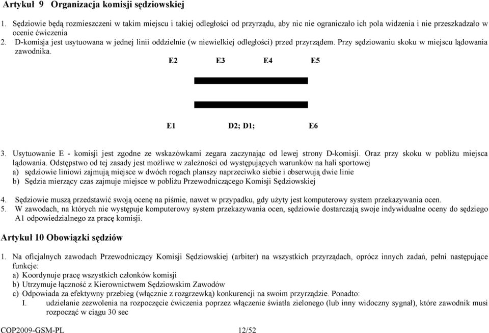 D-komisja jest usytuowana w jednej linii oddzielnie (w niewielkiej odleg)o%ci) przed przyrz&dem. Przy s"dziowaniu skoku w miejscu l&dowania zawodnika. E2 E3 E4 E5 E1 D2; D1; E6 3.