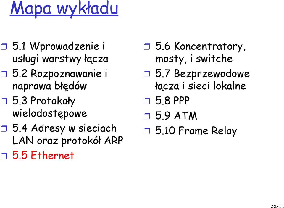 4 Adresy w sieciach LAN oraz protokół ARP 5.5 Ethernet 5.