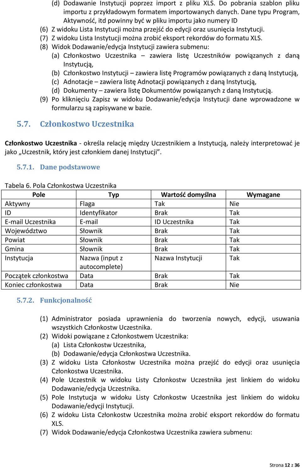 (7) Z widoku Lista Instytucji można zrobić eksport rekordów do formatu XLS.