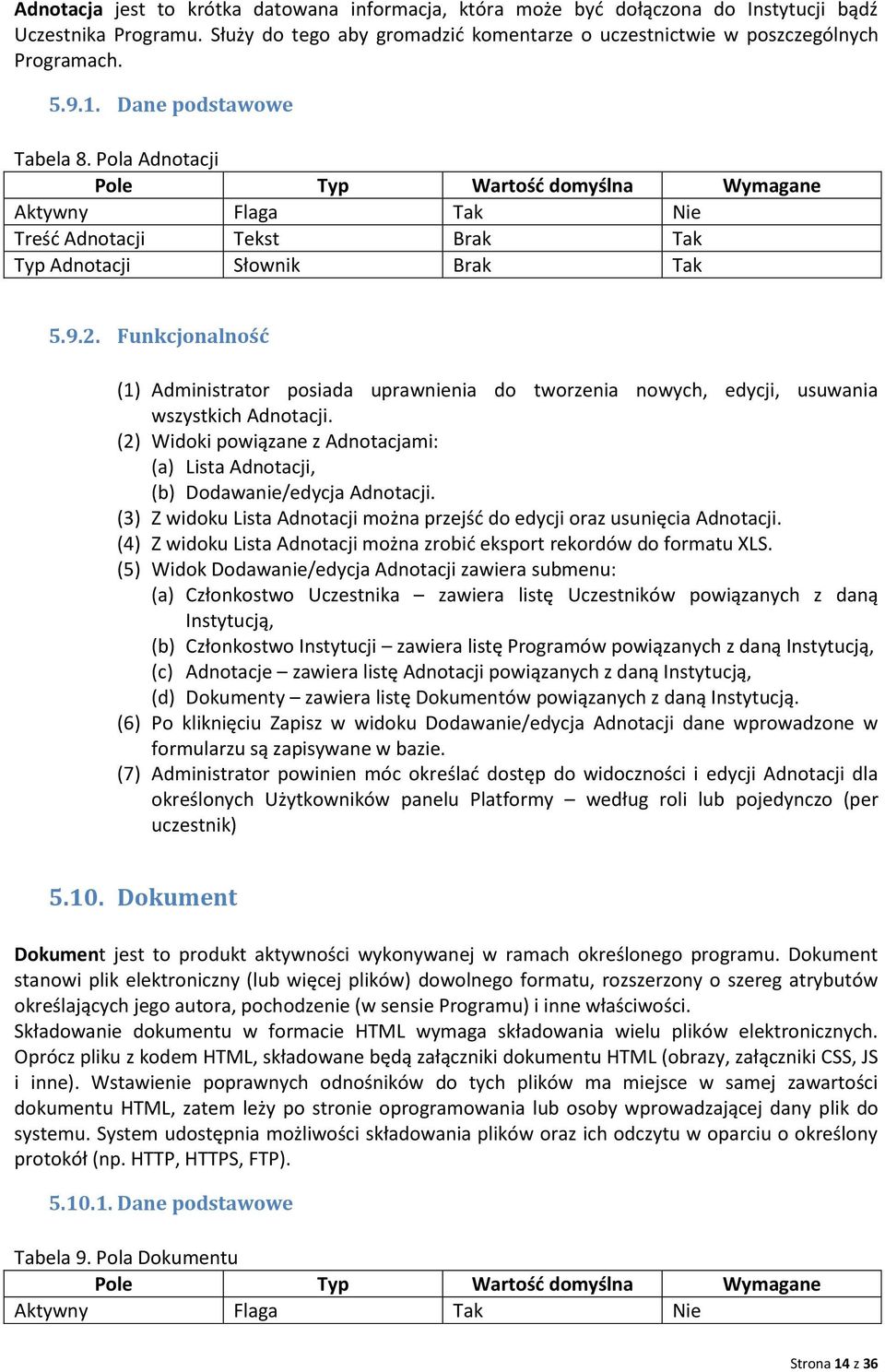 Funkcjonalność (1) Administrator posiada uprawnienia do tworzenia nowych, edycji, usuwania wszystkich Adnotacji.