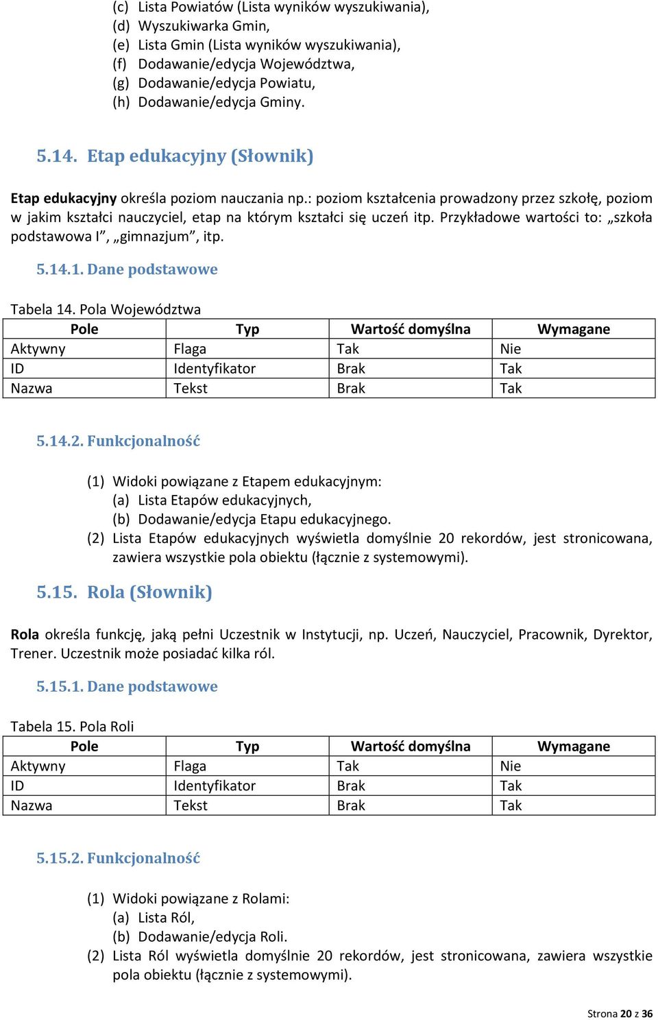 : poziom kształcenia prowadzony przez szkołę, poziom w jakim kształci nauczyciel, etap na którym kształci się uczeń itp. Przykładowe wartości to: szkoła podstawowa I, gimnazjum, itp. 5.14