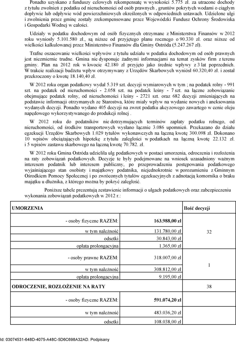 Udzielone ulgi i zwolnienia przez gminę zostały zrekompensowane przez Wojewódzki Fundusz Ochrony Środowiska i Gospodarki Wodnej w całości.