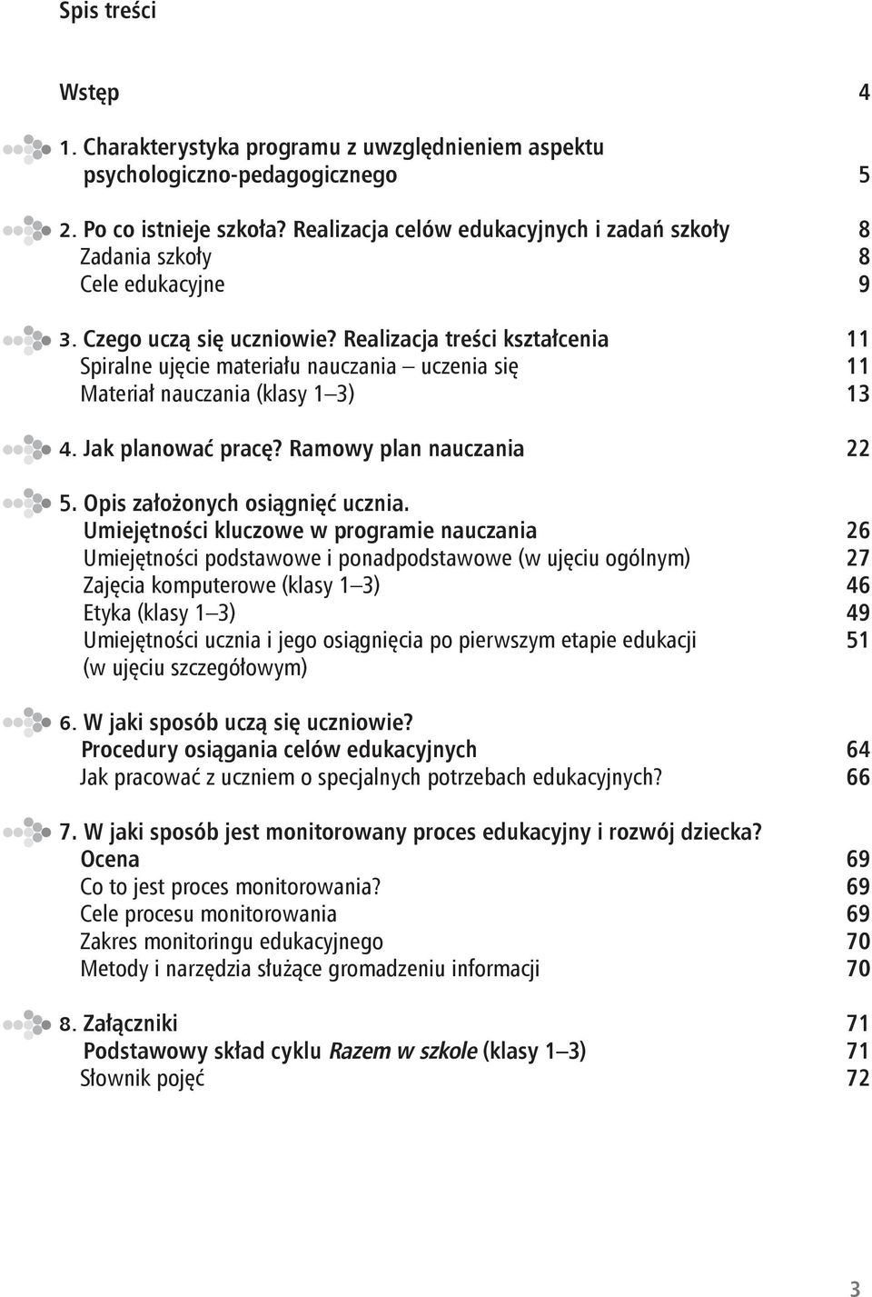 Realizacja treści kształcenia Spiralne ujęcie materiału nauczania uczenia się Materiał nauczania (klasy 1 3) 4. Jak planować pracę? Ramowy plan nauczania 5. Opis założonych osiągnięć ucznia.