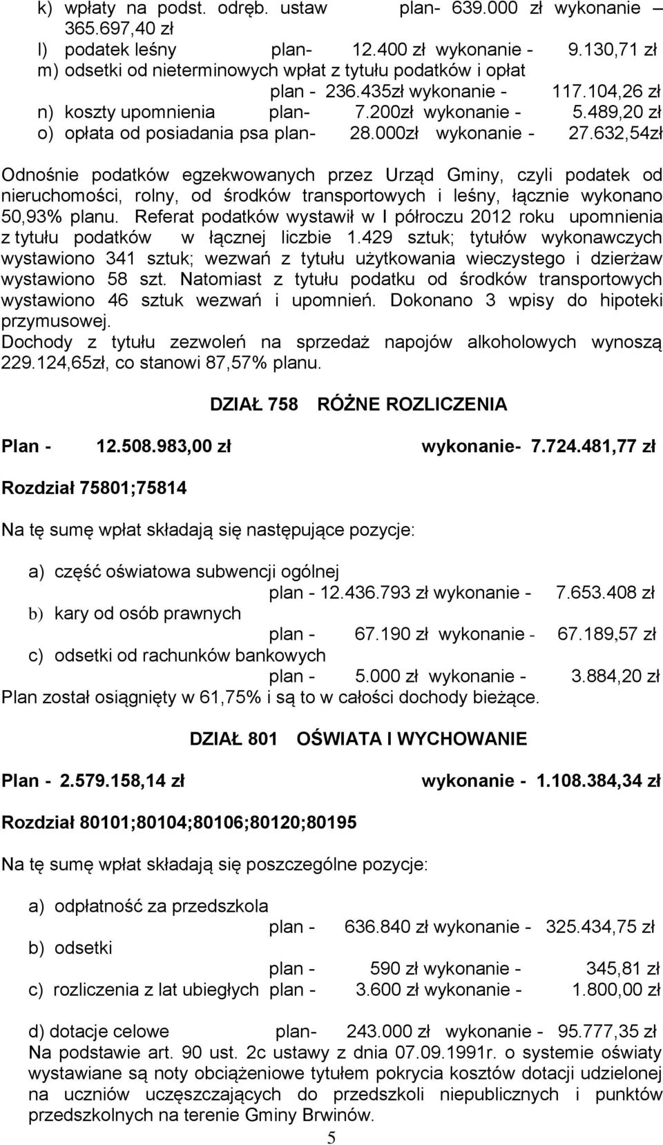 489,20 zł o) opłata od posiadania psa plan- 28.000zł wykonanie - 27.