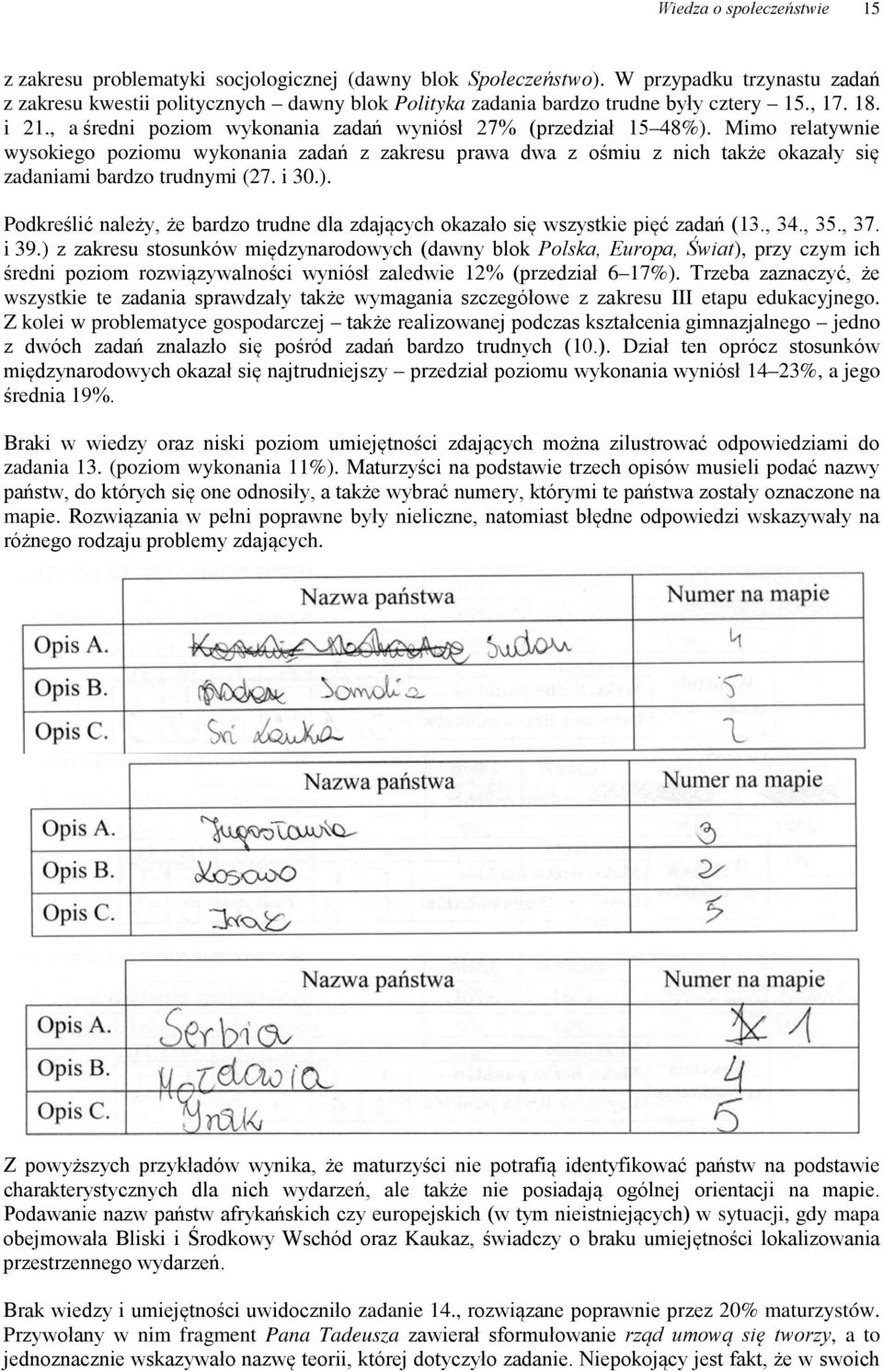 Mimo relatywnie wysokiego poziomu wykonania zadań z zakresu prawa dwa z ośmiu z nich także okazały się zadaniami bardzo trudnymi (27. i 30.).