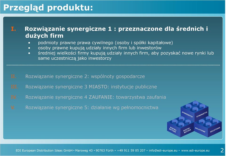 lub inwestorów średniej wielkości firmy kupują udziały innych firm, aby pozyskać nowe rynki lub same uczestniczą jako inwestorzy II. III. IV.