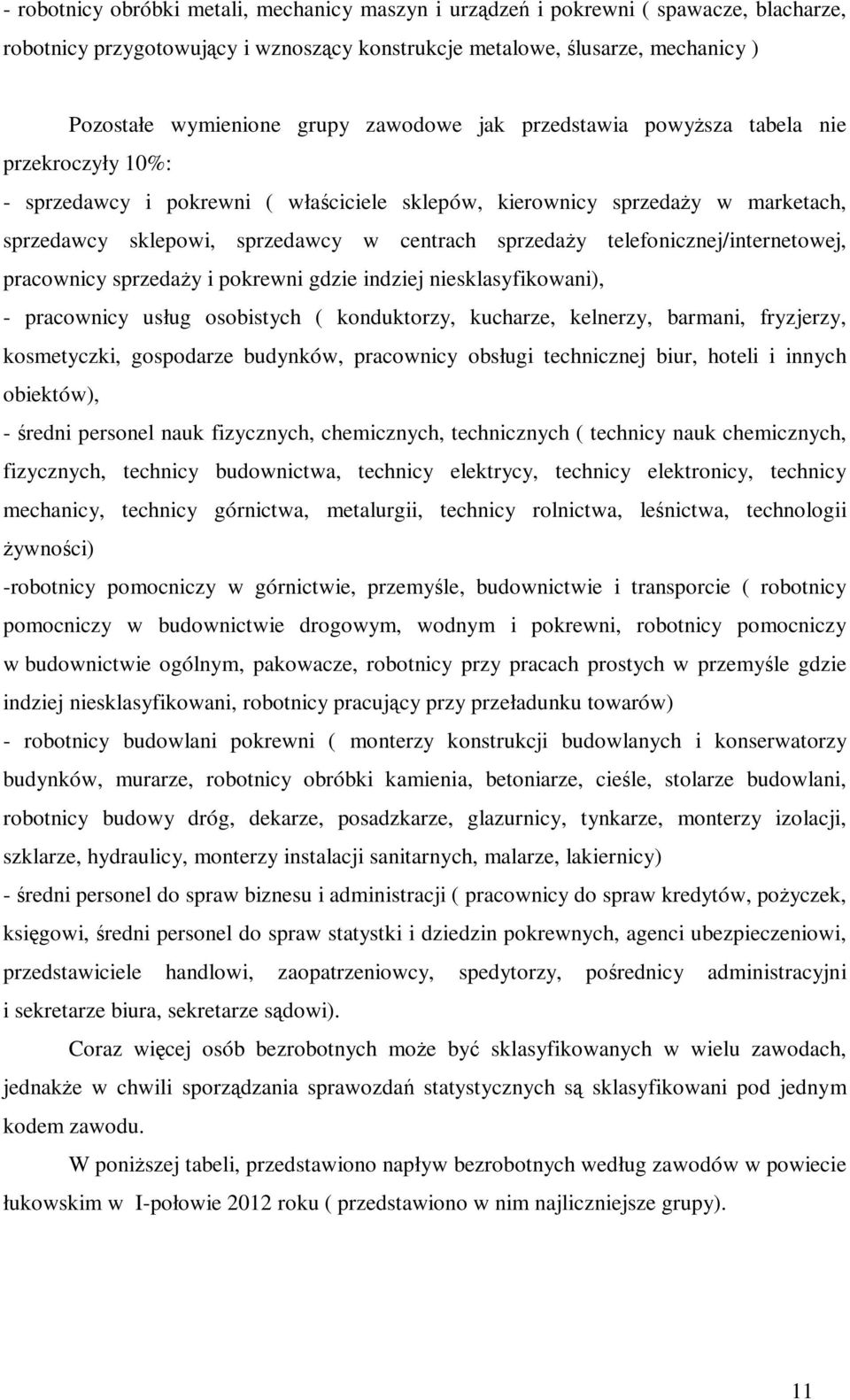 telefonicznej/internetowej, pracownicy sprzedaży i pokrewni gdzie indziej niesklasyfikowani), - pracownicy usług osobistych ( konduktorzy, kucharze, kelnerzy, barmani, fryzjerzy, kosmetyczki,