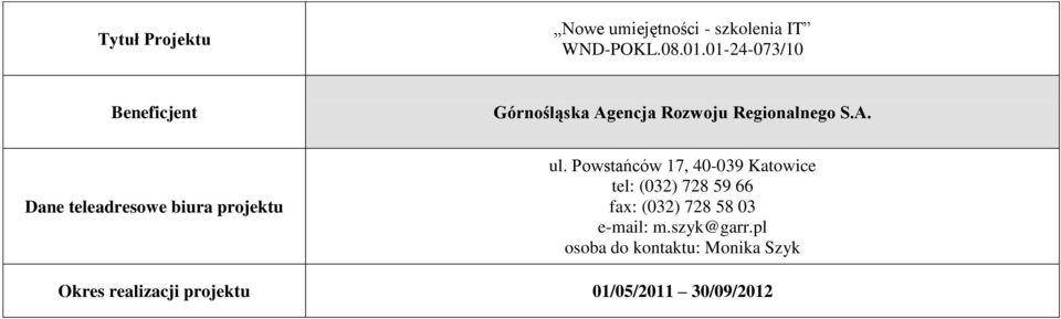 Powstańców 17, 40-039 Katowice tel: (032) 728 59 66 fax: (032) 728 58