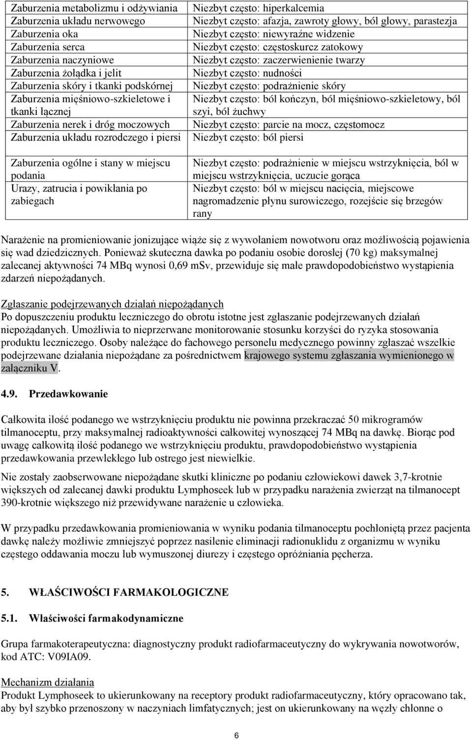 Niezbyt często: hiperkalcemia Niezbyt często: afazja, zawroty głowy, ból głowy, parastezja Niezbyt często: niewyraźne widzenie Niezbyt często: częstoskurcz zatokowy Niezbyt często: zaczerwienienie